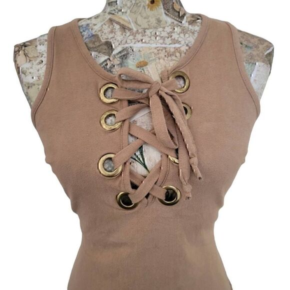 Goodtime USA Tan Neutral Soft Microfiber Stretch Sexy Body Hugging Short Dress - Picture 5 of 11